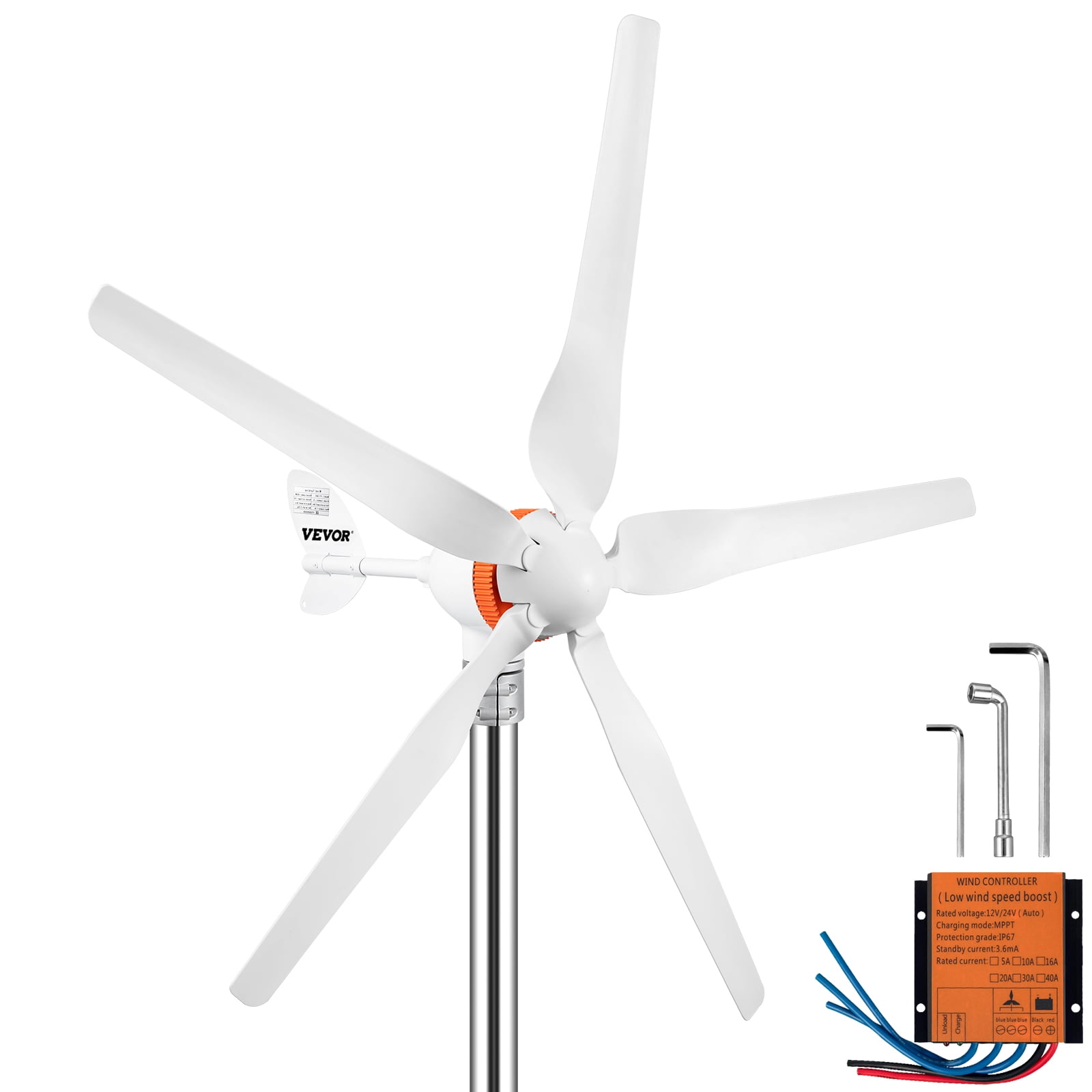 VEVOR Wind Turbine Generator, 12V/AC Wind Turbine Kit, 500W Wind Power Generator with MPPT Controller 5 Blades Auto Adjust Windward Direction Suitable