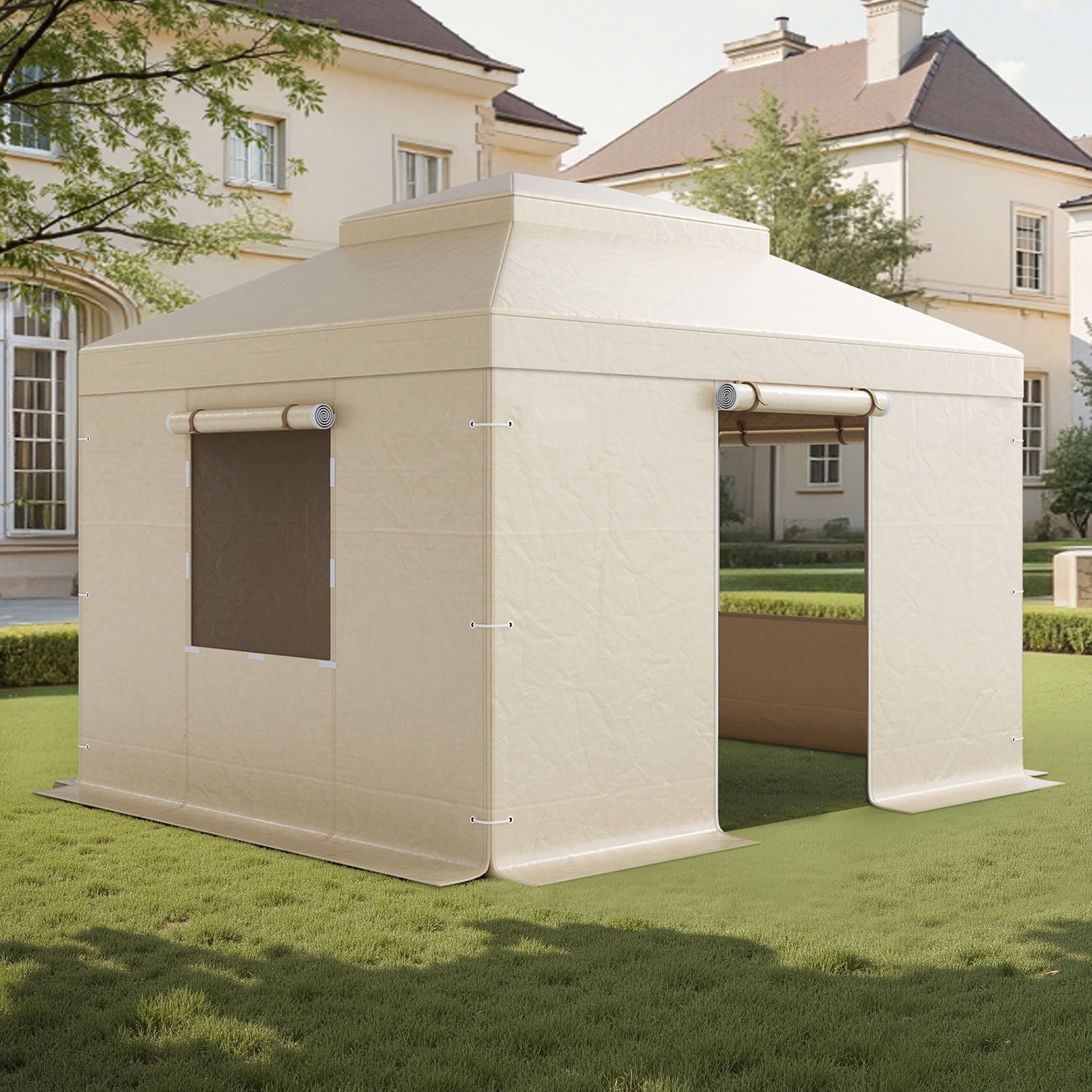 VEVOR Winter Gazebo Cover Fits 10 x 12 ft Hardtop Gazebos, All-Weather Double-Tiered Gazebo Cover with Sidewalls & Mesh Windows, High-Density PE Enclosed Storage Shelter Covers, Gazebos not Included