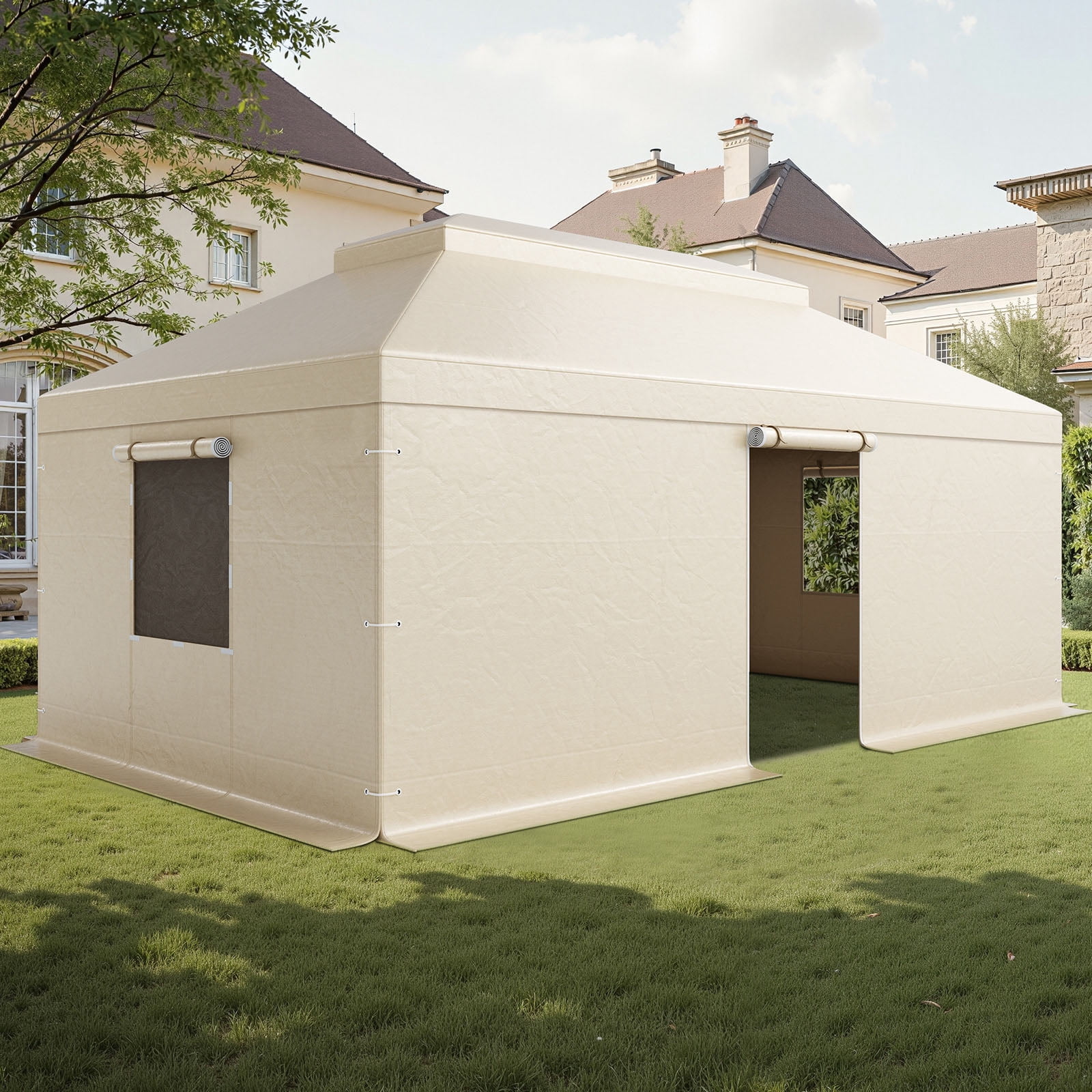 VEVOR Winter Gazebo Cover Fits 12 x 20 ft Hardtop Gazebos, All-Weather Double-Tiered Gazebo Cover with Sidewalls & Mesh Windows, High-Density PE Enclosed Storage Shelter Covers, Gazebos not Included