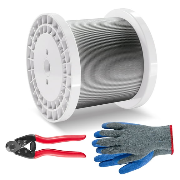 VEVOR Wire Rope Kit, 1/8" 1000 ft 316 Stainless Steel Cable with Cutter and Gloves, 1600 lbs Breaking Strength, 7x7 Strands Construction Marine Aircraft Grade, Handrail Stair Decking Fence Outdoors