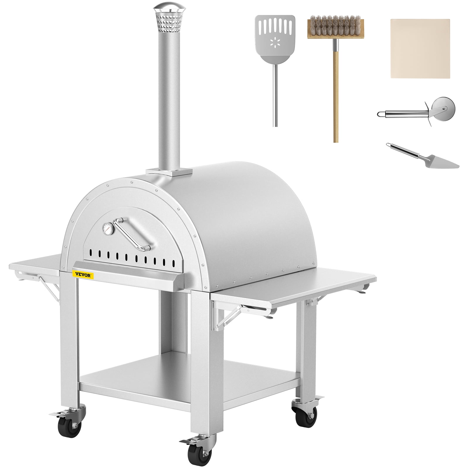 VEVOR Wood Fired Outdoor Pizza Oven, 32 Size, 3-Layer Stainless Steel Pizza  Maker with Wheels for Outside Kitchen, Includes Pizza Stone, Pizza Peel,  and Brush, Professional Series - Walmart.com