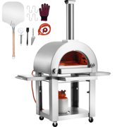 VEVOR 32" Wood-Fired Outdoor Commercial Pizza Oven, Silver - Portable Design