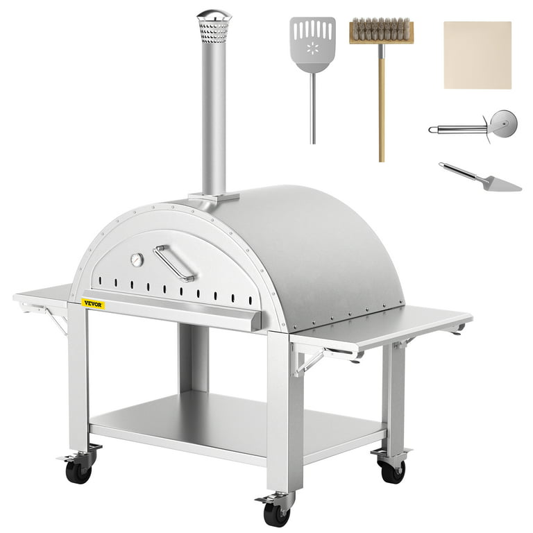 VEVOR Wood Fired Outdoor Pizza Oven, 44 Size, 3-Layer Stainless Steel Pizza  Maker with Wheels for Outside Kitchen, Includes Pizza Stone, Pizza Peel,  and Brush, Professional Series 