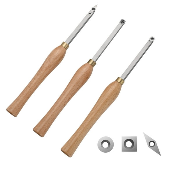 VEVOR Wood Lathe Chisel Set, 3 PCS Woodworking Turning Tools, Includes Square, Round, Diamond Carbide Blades,7.87" Comfortable Grip Handles, Wood Chisel Set with Wooden Box For Turning Pens or Small