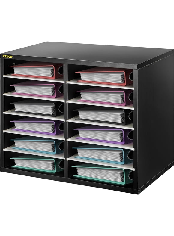 VEVOR Wood Literature Organizer - 27 Compartments, Adjustable Shelves, Brown MDF