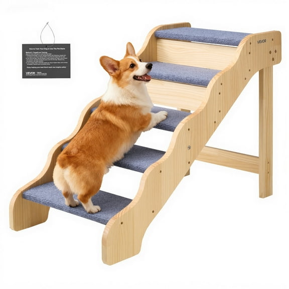 VEVOR Wood Pet Stairs, 5-Step Dog Stairs for High Beds, Sofa & Cars, 150lbs Load Capacity, Non-Slip Surface, Stable Cat & Dog Step Ladder for Small Medium Large Older Pet Puppy Essentials