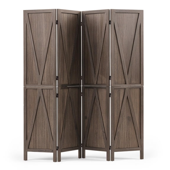 VEVOR Wood Room Divider 4 Panels Wood Folding Privacy Screen X Pattern, For Room Separation & Home Decor, 67 inches Tall, Solid Frame, 360 Two-Way Hinges, Rustic Wooden Partition with Hardware