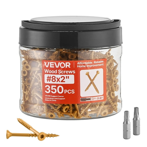 VEVOR Wood Screws 350 PCS, #8 x 2-Inch Anti-Rust Coated, Exterior Deck Screw Torx/T25 Star Drive, Metal Rust-Resistant Outdoor Decking Screws with 2 Screw Connectors, for Decking Fencing Framing