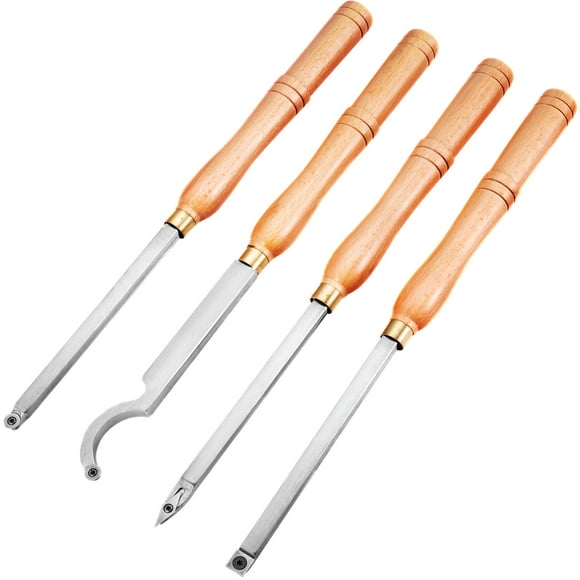 VEVOR Wood Turning Tools for Lathe 4 pcs Set, Carbide Lathe Tools with Diamond Shape, Round, Square Cutters, Turning Lathe Chisels with Comfortable Grip Handles Lathe Tools for Craft DIY Hobbyists