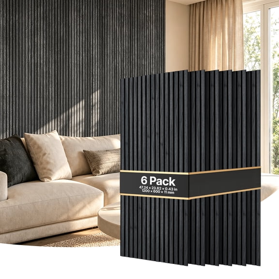 VEVOR Wood Wall Panels, 47.2 x 23.6 in, Acoustic Slat Panels, Black Oak, Sound Absorbing for Living Rooms, Bedrooms, Offices, Studios, Interior Wall Decor, MDF & PET Construction, Screw Kit, 6-Pack