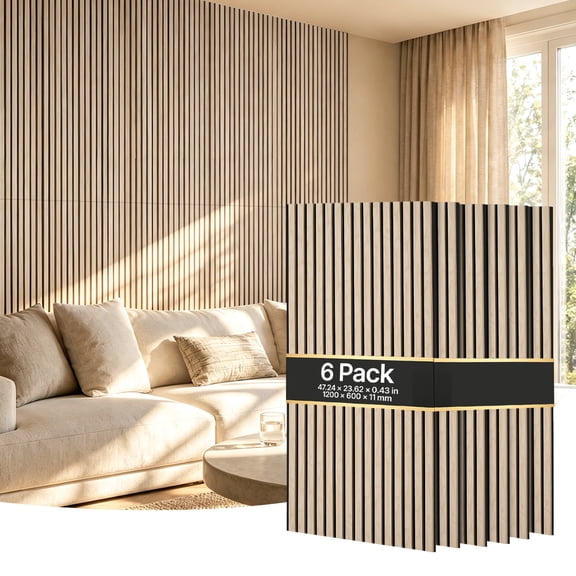 VEVOR Wood Wall Panels, 47.2 x 23.6 in, Acoustic Slat Panels, Oak Finish, Sound Absorbing for Living Rooms, Bedrooms, Offices, Studios, Interior Wall Decor, MDF & PET Construction, Screw Kit, 6-Pack