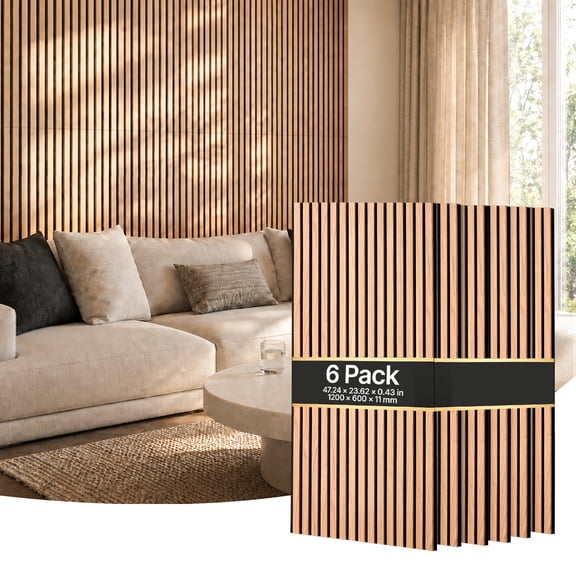 VEVOR Wood Wall Panels, 47.2 x 23.6 inches, Acoustic Slat Panels, Walnut, Sound Absorbing for Living Rooms, Bedrooms, Offices, Studios, Interior Wall Decor, MDF & PET Construction, Screw Kit, 6-Pack