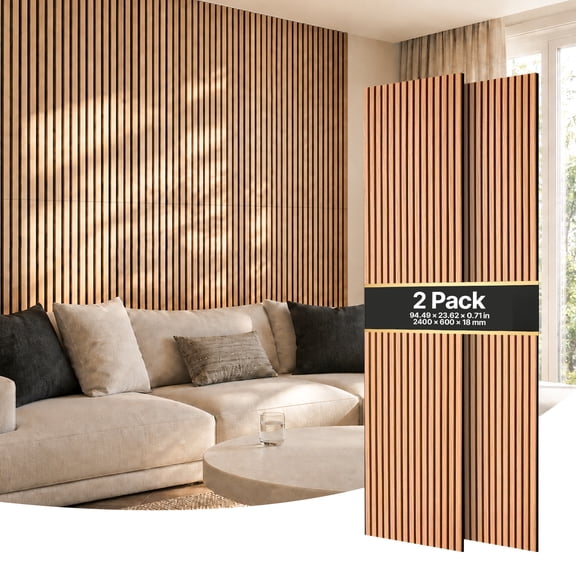 VEVOR Wood Wall Panels, 94.5 x 23.6 inches, Acoustic Slat Panels, Walnut, Sound Absorbing for Living Rooms, Bedrooms, Offices, Studios, Interior Wall Decor, MDF & PET Construction, Screw Kit, 2-Pack