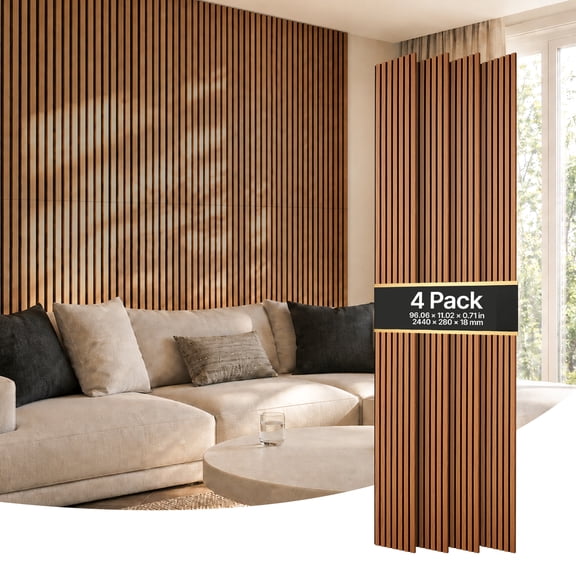 VEVOR Wood Wall Panels, 96.1 x 11 inches, Acoustic Slat Panels, Dark Teak, Sound Absorbing for Living Rooms, Bedrooms, Offices, Studios, Interior Wall Decor, MDF & PET Construction, Screw Kit, 4-Pack