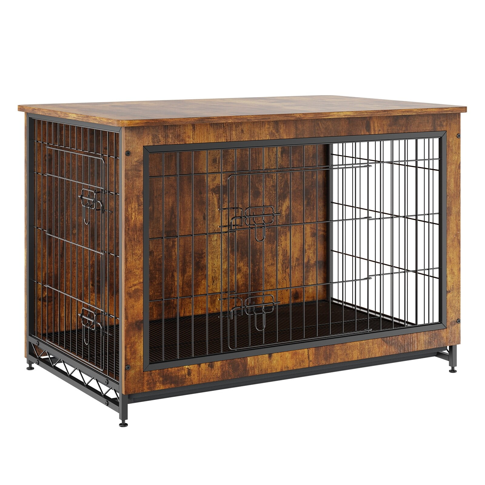 Rustic Brown Rolling Wooden Pet Crate Table