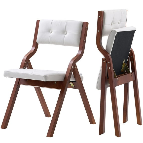 VEVOR Wooden Folding Chairs with Cushion,Set of 2, Portable Foldable Cushion Chair with Wooden Frame,Modern Padded Dining Chair for Kitchen, Office, Wedding, Party, Dining Room, Easy Assembly, White