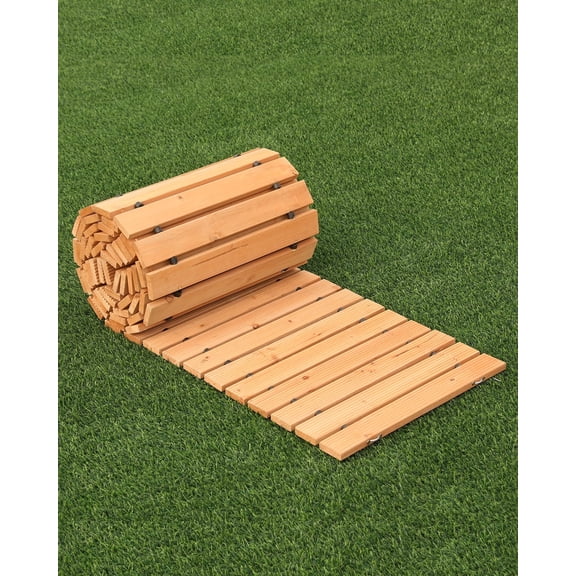 VEVOR Cedar Wood Garden Pathway, 12 ft L x 17 in W, Non-Slip Straight Garden Walkway, Roll Out Cedar Outdoor Walkway Path with Wire Rope Connection, Decorative Garden Paver for Backyard Wedding Party