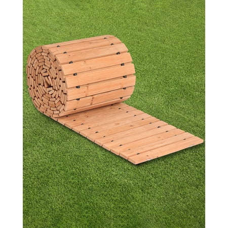 VEVOR Wooden Garden Pathway, 24 ft L x 17 in W, Non-Slip Straight Garden Walkway, Roll Out Cedar Outdoor Walkway Path with Wire Rope Connection, Decorative Garden Paver for Backyard Wedding Party