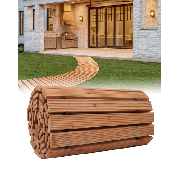 VEVOR Wooden Garden Pathway, 8 ft x 17 in, Non-Slip Curved Garden Walkway, Roll Out Cedar Outdoor Walkway Path with Wire Rope Connection, Decorative Lawn Paver for Backyard Boardwalk Wedding Party