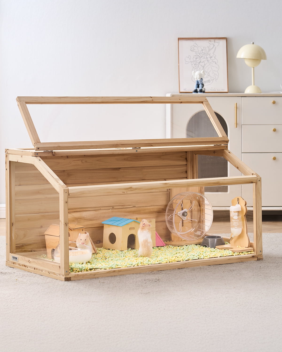 VEVOR Wooden Hamster Cage, 270 Viewing Hamster Habitat, 40 x 20 x 20in, Dwarf Hamster Cages with Openable Top, Ventilated Small Animal Cage, Pet Mouse Cage for Gerbils, Rats, Guinea Pigs, Mice