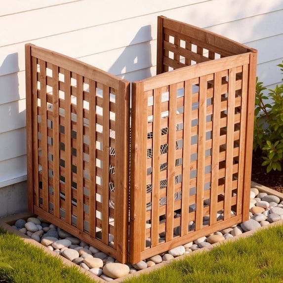 VEVOR Wood Privacy Fence, 32 x 38 inch Air Conditioner Fence, 3 Panel Solid Outdoor Wood Privacy Screen with Adjustable Angle, Hinge-Reinforced Structure, Trash Can Hider Fences for Garden, Yellow
