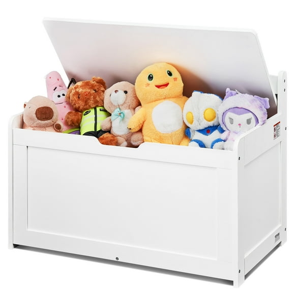 VEVOR Wooden Toy Chest for Kids, Toddler Toy Storage Box with Flip-Top Lid and Safety Hinge, 32.68 x 17.91 x 24.02" Large Kids Storage Bench for Playroom, Bedroom, Living Room or Entryway, White