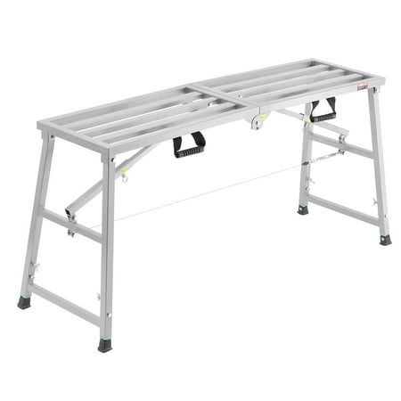 VEVOR Work Platform, 4 Gear Adjustable Height, Folding Alloy Steel Step Ladder, Portable Scaffolding Platform, 800 lb Load Capacity, Non-Slip Rubber Feet, Drywall Painting Stool, Cleaning & Washing