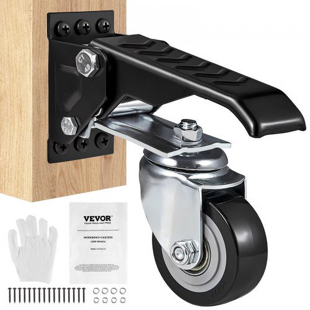 VEVOR Workbench Caster Wheels, 165 lbs Load Capacity, Set of 4, 2.5