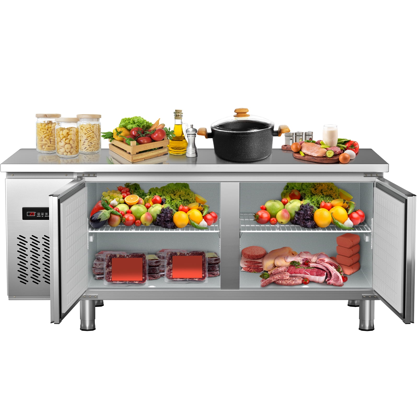 VEVOR Worktop Refrigerator, 72 in Stainless Steel Undercounter