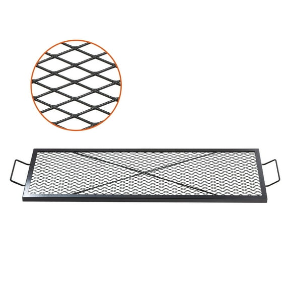VEVOR X-Marks Fire Pit Grill Grate, Rectangle Cooking Grate, Heavy Duty Steel Campfire BBQ Grill Grid with Handle & Support X Wire,Portable Camping Cookware for Outside Party Gathering,44 Inch Black