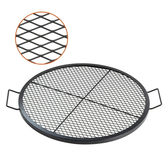 VEVOR X-Marks Fire Pit Grill Grate, Round Cooking Grate,Heavy Duty Steel Campfire BBQ Grill Grid with Handle and Support X Wire,Portable Camping Cookware for Outside Party & Gathering,30 Inch Black