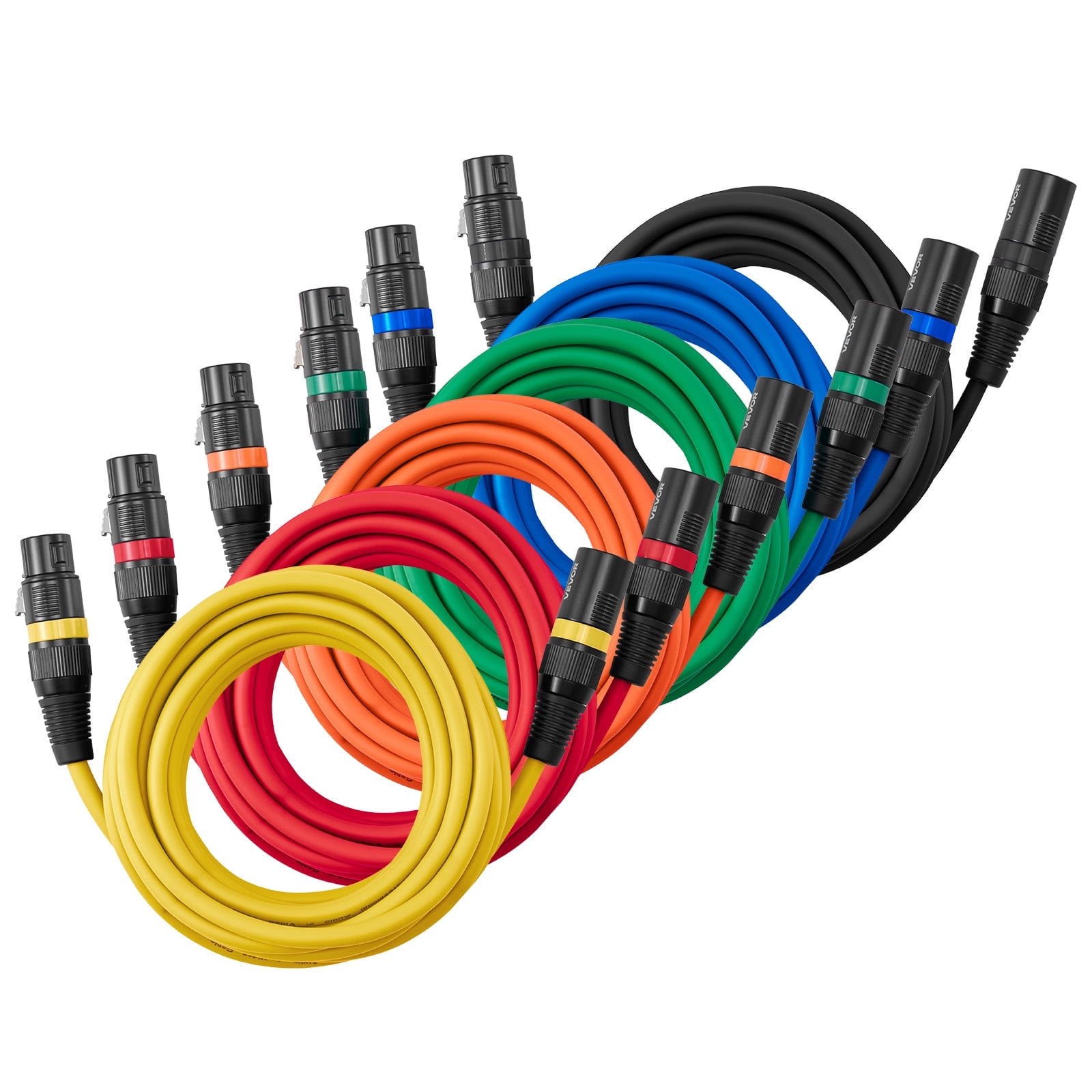VEVOR XLR Cable 15 ft, 6 Pack, Shielded Balanced DMX Male to Female Microphone Cables, Gold-Plated 3-Pin XLR Mic Speaker Cord Wires, for Stage Lighting, Microphones, Amplifier, Mixer, Speaker Systems