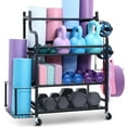 thumbnail image 1 of VEVOR Yoga Mat Storage Rack, Home Gym Workout Equipment Organizer, Powder Coated Finish Steel Yoga Mat Holder with Hooks & Wheels, Weight Rack for Dumbbell, Kettlebell, Foam Roller, and Yoga Strap, 1 of 9