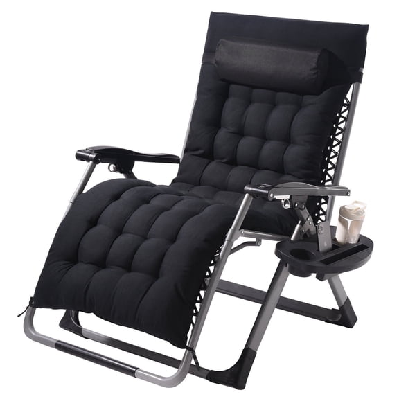 VEVOR Zero Gravity Chair, 33 inch Zero Gravity Recliner Lounge Chair for Indoor and Outdoor, Adjustable Anti Gravity Chair with Cushion, Headrest, Footrest, and Cupholder, 500 lbs, Black