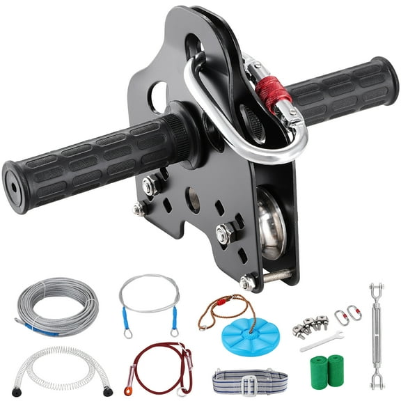 VEVOR Zipline Kit for Kids and Adult, 120 ft Zip Line Kits Up to 500 lb, Backyard Outdoor Quick Setup Zipline, Playground Entertainment with Stainless Steel Zipline,Spring Brake,Safety Harness,Seat