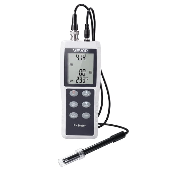 VEVOR pH Meter, 0-14 pH Range, IP68 Waterproof Probe, 3-Point Auto Calibration, Portable Tester Kit with Calibration Powder Packets, Temperature Probe, Carrying Case, for Drinking Water, Hydroponics