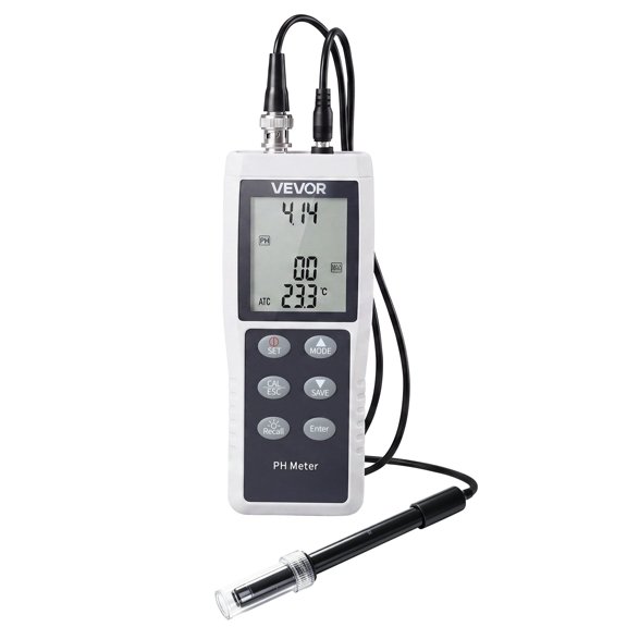 VEVOR pH Meter, 0-14 pH Range, IP68 Waterproof Probe, 3-Point Auto Calibration, Portable Tester Kit with Calibration Powder Packets, Temperature Probe, Carrying Case, for Drinking Water, Hydroponics