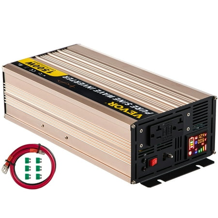 VEVORPure Sine Wave Inverter, 1500 Watt Power Inverter, DC 12V to AC 110V Car Inverter, with 5V USB Port LCD Display AC Outlets (GFCI) Power Converter, for RV Truck, Car, Solar System, Travel Camping