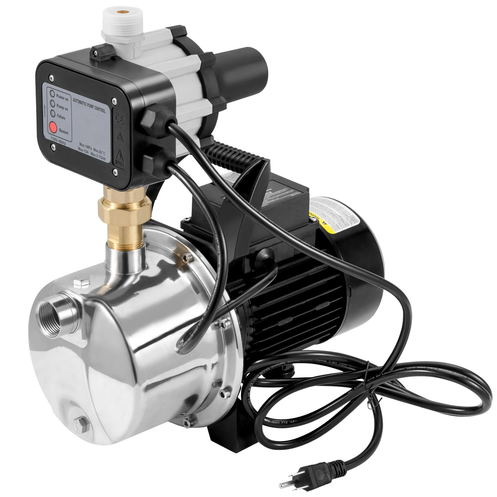 VEVORShallow Well Pump, 1.5 HP 115V, 1200 GPH 164 ft Head, Max 87 psi, Portable Stainless Steel Sprinkler Booster Jet Pumps with Automatic Controller for Garden Lawn Irrigation system, Water Transfer
