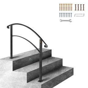 VEVORbrand 1-3 Step Handrail Rackable to a range of 0°to 45°Matte Black Stair Rail Wrought Iron Handrail with Installation Kit Hand Rails for Outdoor Steps