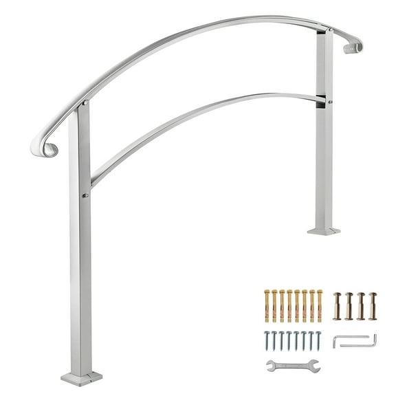VEVOR Brand 1-3 Steps Handrail Rackable to a range of 0°to 45°Matte White Stair Rail Wrought Iron Handrail with Installation Kit Hand Rails for Outdoor Steps