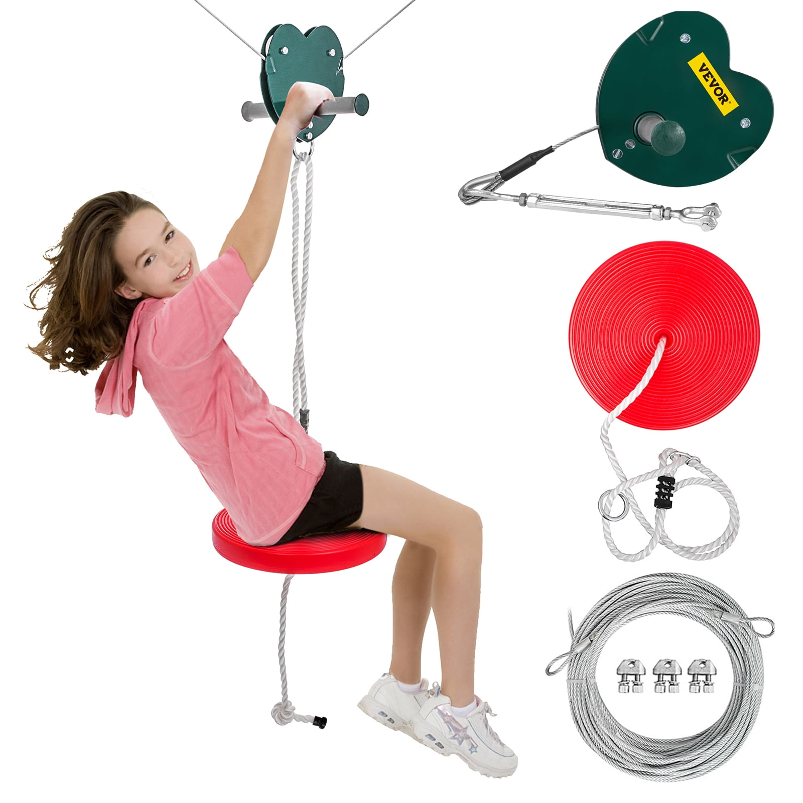 VEVORbrand 100ft Zip Line Kit Kids Adult Zip Line Trolley Slackers Zip Lines with Seat and