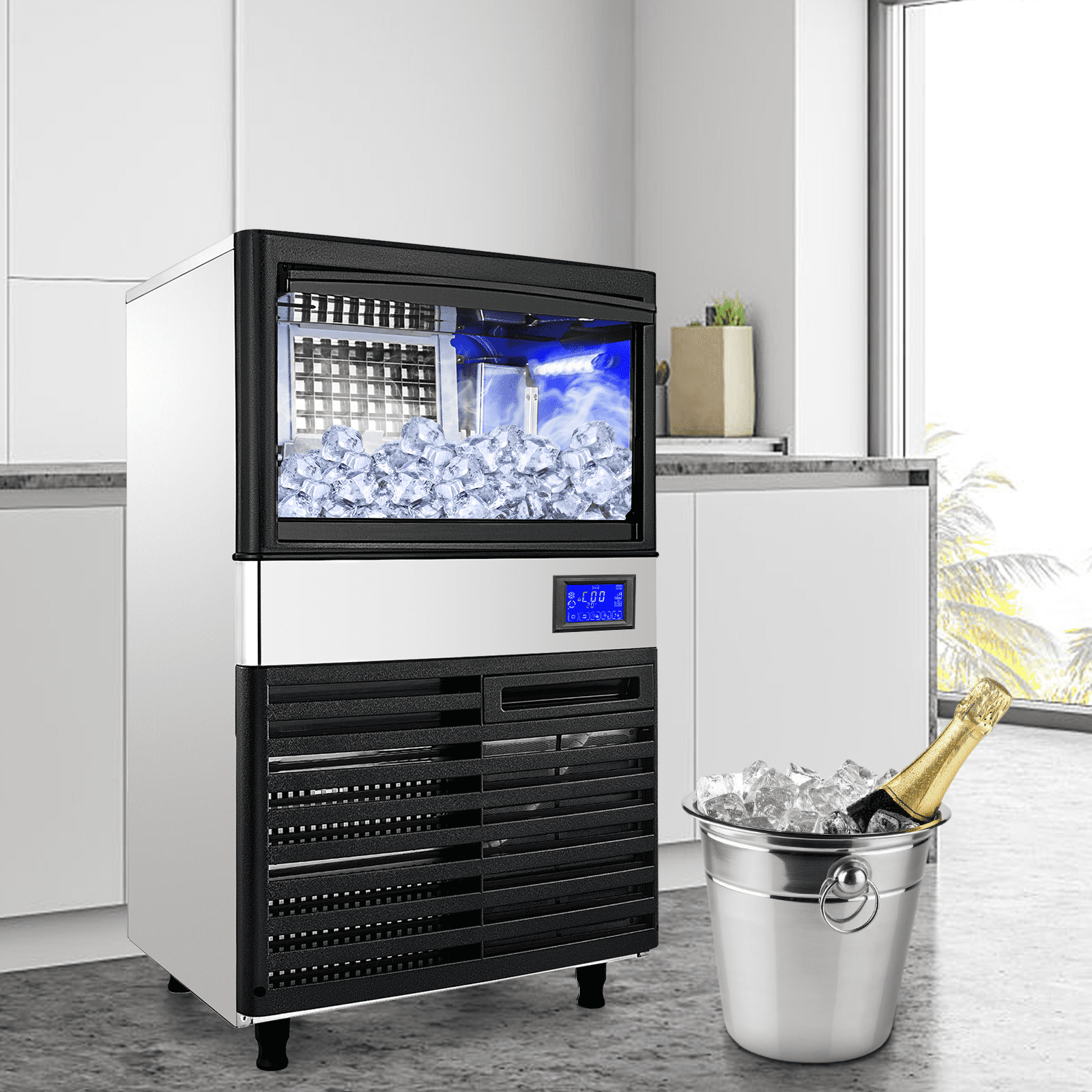 VEVORbrand 110V Commercial Ice Maker 110 lbs/24H with 44 lbs Bin and  Electric Water Drain Pump, Clear Cube, Stainless Steel Construction, Auto