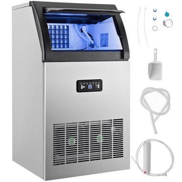 VEVORbrand 110V Commercial Ice Maker 155lbs/24h,530W Commercial Ice Machine with 33lbs Storage Capacity, Stainless Steel Construction Ice Cube Making Machine, includes Water Filter and Connection Hose