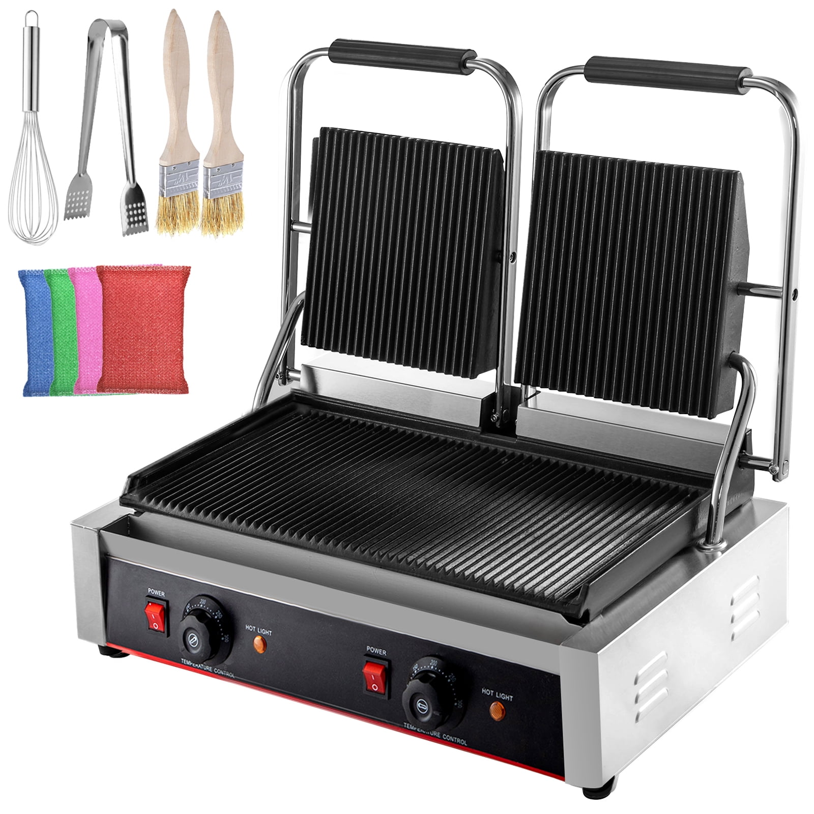 Sandwich Maker, 110V Commercial 2Pcs Sandwich Makers and Panini Presses  with Non-stick Plates, LED Indicator Lights Sandwich Toaster for Bakeries