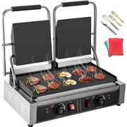 VEVORbrand 110V Commercial Sandwich Press Grill 3600W Electric Panini Maker Non-Stick 122°F-572°F Temp Control Double Flat Plates for Hamburgers Steaks, 22"x12", Silver+Black