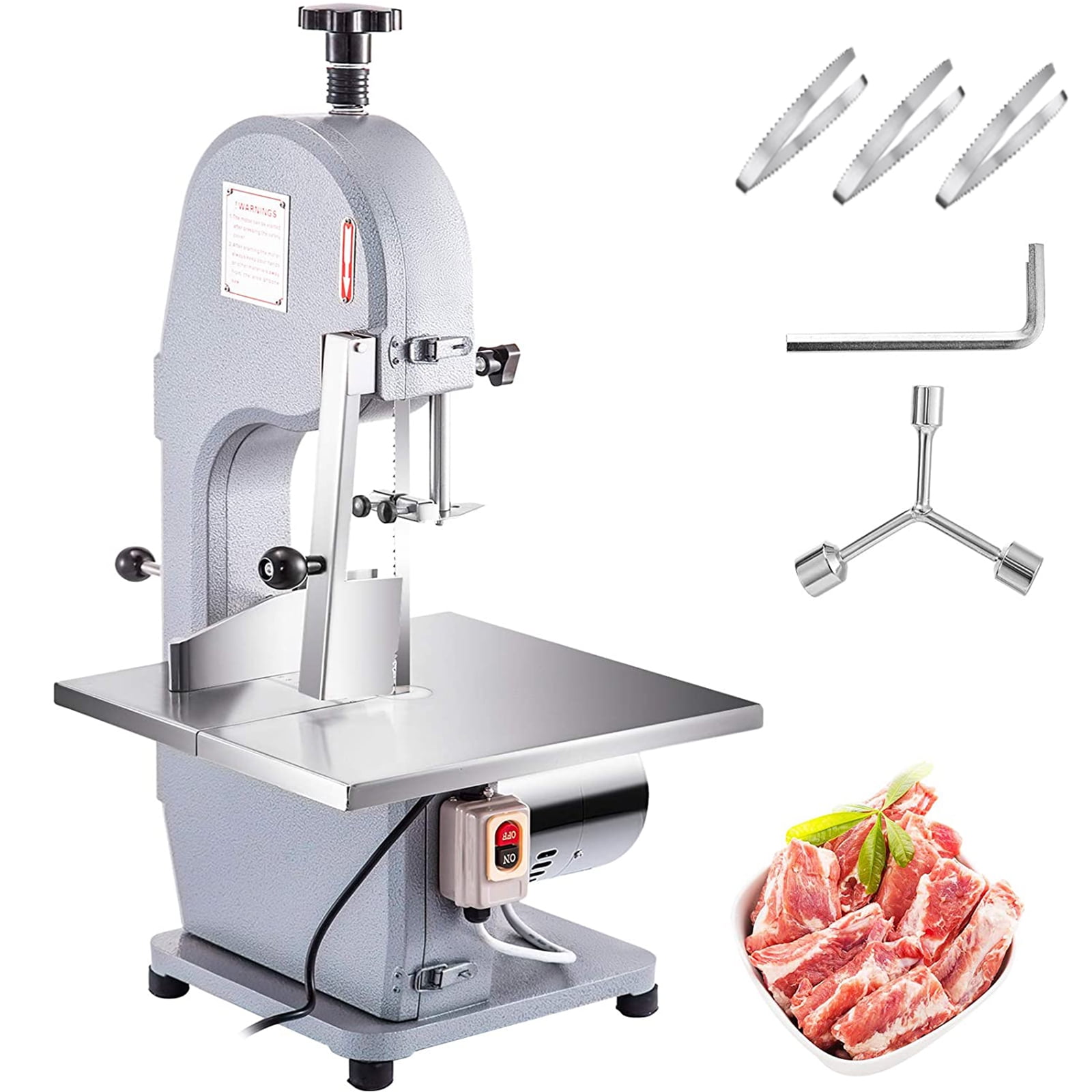 Meat Bone Saw Machine, 1500W Commercial Frozen Meat Cutter Meat Saw 8.3  Sawing Wheel Butcher Bandsaw Thickness Adjustable Sawing Speed 15-19 m/s