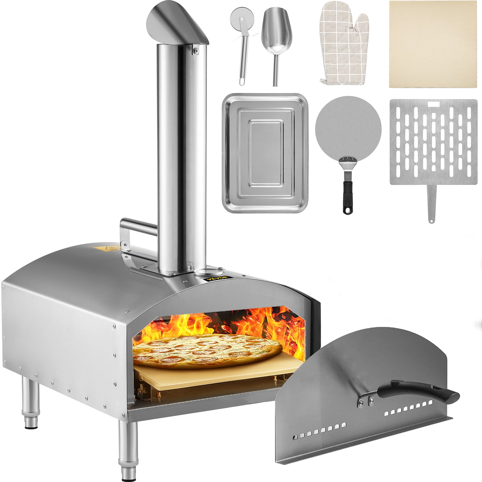 VEVORbrand 12" Wood Fired Oven, Outdoor Stainless Steel Pizza Oven Accessories - Walmart.com