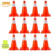 VEVORbrand 12Pack 18" Traffic Cones, Safety Road Parking Cones PVC Base, Orange Traffic Cone with Reflective Collars, Hazard Construction Cones for Home Traffic Parking
