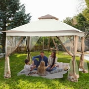 VEVORbrand 12x12ft Pop-up Brown Rectangle Gazebo, Equipped with Four Sandbags, Ground Spikes, Netting, Ropes, Carrying Bag - Portable Brown Tent for Backyard, Patio and Lawn